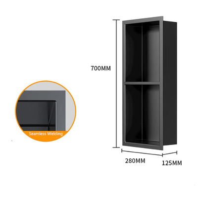 Niche de douche en acier inoxydable pratique avec rangement reculé en finition noire brossée