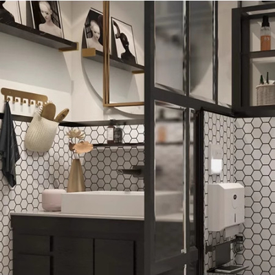 Style de design moderne Carreaux de sol hexagonales en céramique blanche pure avec mosaïque en verre de nid de miel