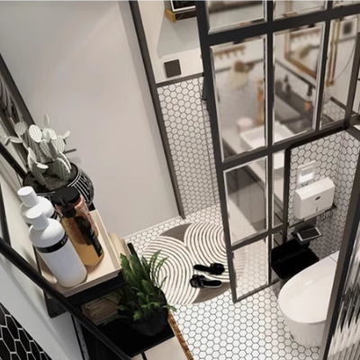 Style de design moderne Carreaux de sol hexagonales en céramique blanche pure avec mosaïque en verre de nid de miel