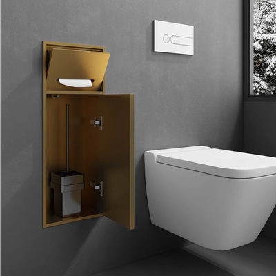 Niche de salle de bain en or à surface brossée pour toilettes étroites imperméables et à chasse d'eau