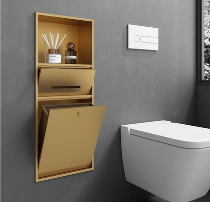 Niche de salle de bain en or à surface brossée pour toilettes étroites imperméables et à chasse d'eau