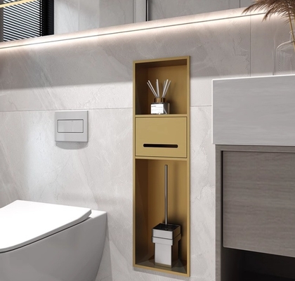 Niche de salle de bain en or à surface brossée pour toilettes étroites imperméables et à chasse d'eau
