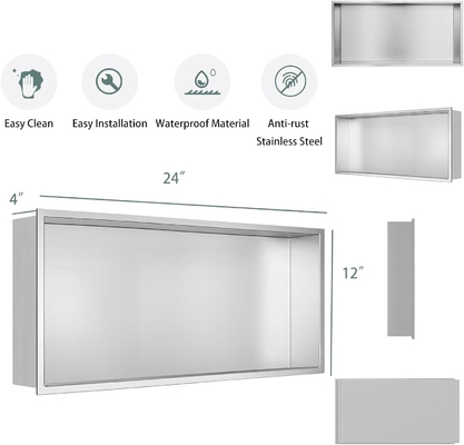 Niche de douche en acier inoxydable 12 &quot;x24&quot; et Niche murale double étagère pour le design d'hôtel moderne